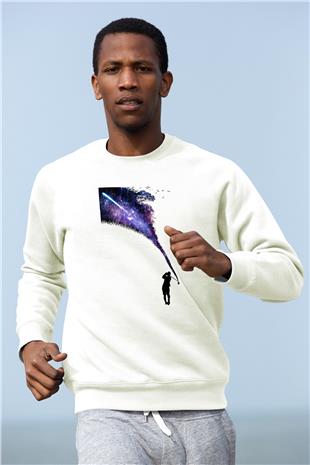 Golf Baskılı Unisex Ekru Sweatshirt