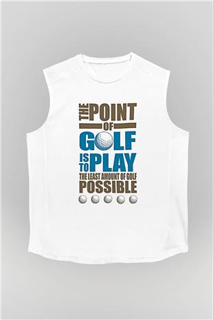 Golf Baskılı Unisex Kolsuz Beyaz Tişört