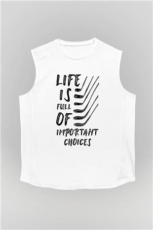 Golf Baskılı Unisex Kolsuz Beyaz Tişört