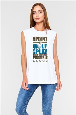 Golf Baskılı Unisex Kolsuz Beyaz Tişört