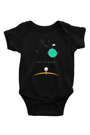Golf Baskılı Unisex Siyah Bebek Body - Zıbın