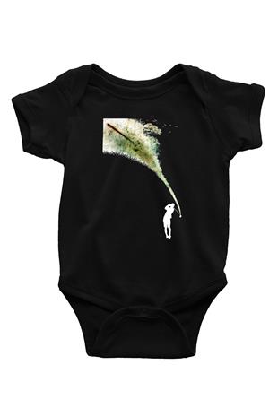 Golf Baskılı Unisex Siyah Bebek Body - Zıbın