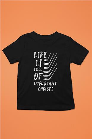 Golf Baskılı Unisex Siyah Çocuk Tİşörtü - Tshirt