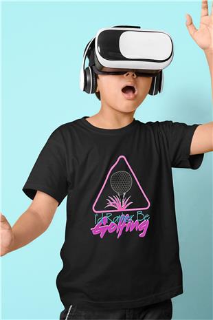 Golf Baskılı Unisex Siyah Çocuk Tİşörtü - Tshirt