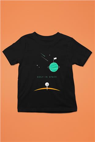 Golf Baskılı Unisex Siyah Çocuk Tİşörtü - Tshirt