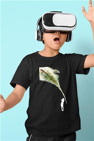 Golf Baskılı Unisex Siyah Çocuk Tİşörtü - Tshirt