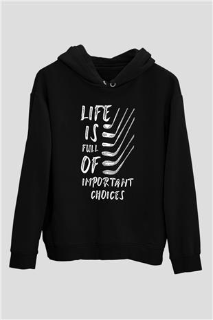 Golf Baskılı Unisex Siyah Hoodie