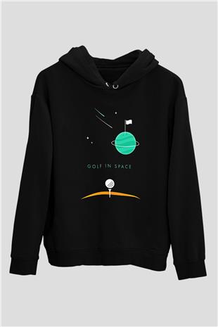 Golf Baskılı Unisex Siyah Hoodie