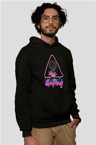 Golf Baskılı Unisex Siyah Hoodie