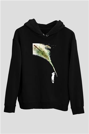 Golf Baskılı Unisex Siyah Hoodie