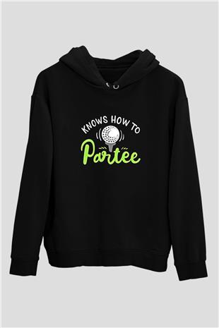 Golf Baskılı Unisex Siyah Hoodie