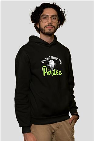 Golf Baskılı Unisex Siyah Hoodie