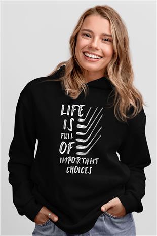 Golf Baskılı Unisex Siyah Hoodie