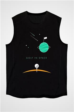 Golf Baskılı Unisex Siyah Kolsuz Tişört