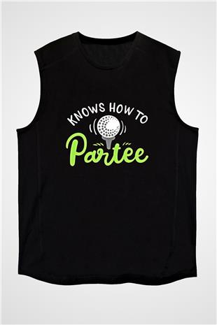 Golf Baskılı Unisex Siyah Kolsuz Tişört