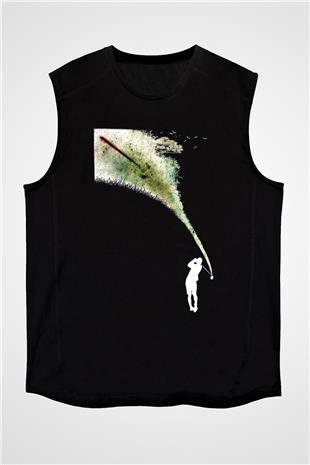 Golf Baskılı Unisex Siyah Kolsuz Tişört