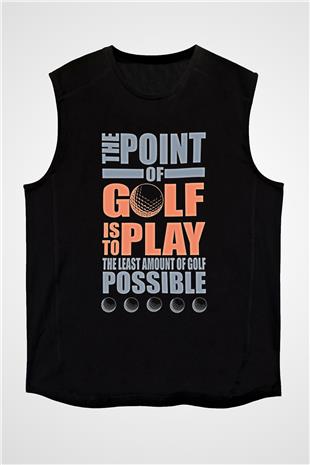 Golf Baskılı Unisex Siyah Kolsuz Tişört