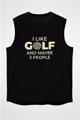 Golf Baskılı Unisex Siyah Kolsuz Tişört