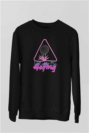 Golf Baskılı Unisex Siyah Sweatshirt