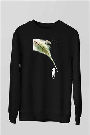 Golf Baskılı Unisex Siyah Sweatshirt