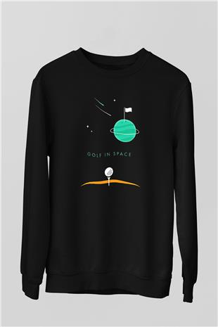 Golf Baskılı Unisex Siyah Sweatshirt