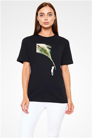 Golf Baskılı Unisex Siyah Tişört - Tshirt