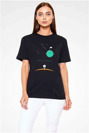 Golf Baskılı Unisex Siyah Tişört - Tshirt