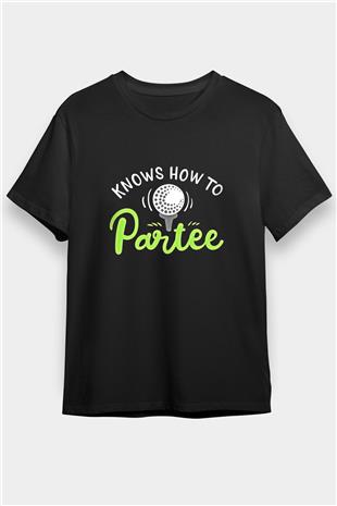 Golf Baskılı Unisex Siyah Tişört - Tshirt
