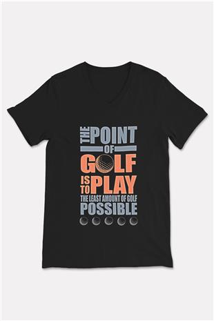 Golf Baskılı Unisex Siyah V Yaka Tişört