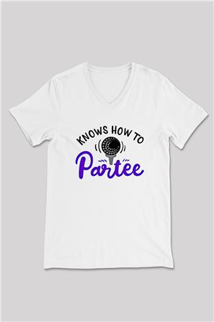 Golf Baskılı Unisex V Yaka Tişört - Tshirt