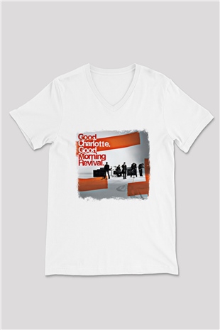 Good Charlotte Baskılı Unisex Beyaz V Yaka Tişört