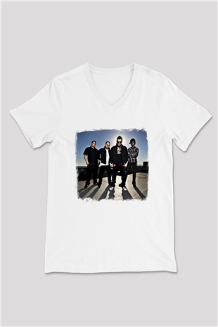 Good Charlotte Baskılı Unisex Beyaz V Yaka Tişört