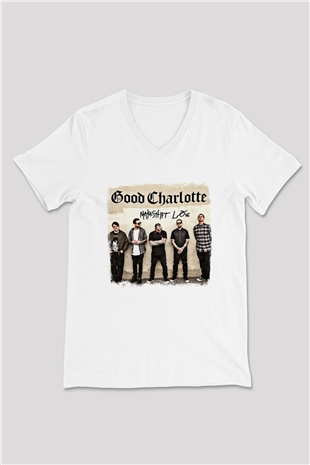 Good Charlotte Baskılı Unisex Beyaz V Yaka Tişört