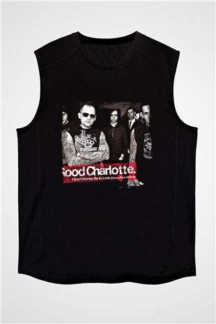 Good Charlotte Baskılı Unisex Siyah Kolsuz Tişört