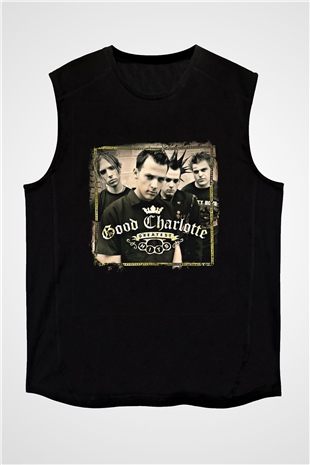 Good Charlotte Baskılı Unisex Siyah Kolsuz Tişört