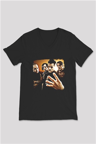 Good Charlotte Baskılı Unisex Siyah V Yaka Tişört
