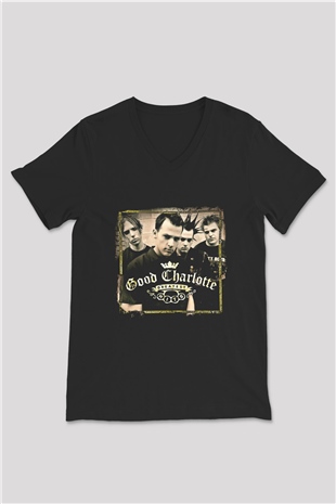 Good Charlotte Baskılı Unisex Siyah V Yaka Tişört