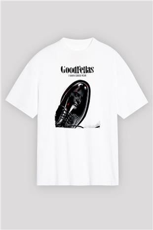 Goodfellas Baskılı Beyaz Unisex Oversize Tişört - Tshirt