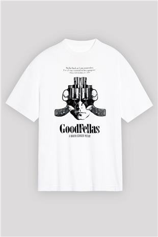 Goodfellas Baskılı Beyaz Unisex Oversize Tişört - Tshirt