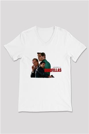 Goodfellas Baskılı Beyaz Unisex V Yaka Tişört - Tshirt