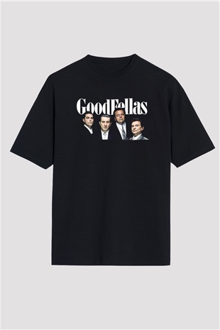 Goodfellas Baskılı Unisex Siyah Oversize Tişört - Tshirt