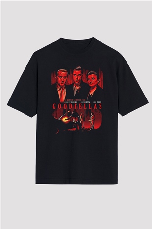 Goodfellas Baskılı Unisex Siyah Oversize Tişört - Tshirt