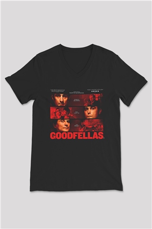 Goodfellas Baskılı Unisex Siyah V Yaka Tişört - Tshirt
