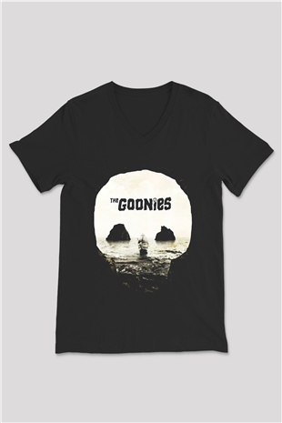 Goonies Siyah Unisex V Yaka Tişört