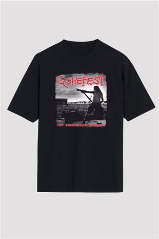 Gorefest Baskılı Unisex Siyah Oversize Tişört