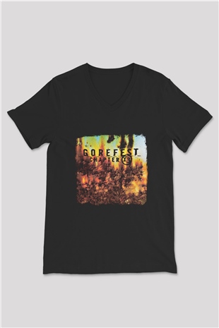 Gorefest Baskılı Unisex Siyah V Yaka Tişört