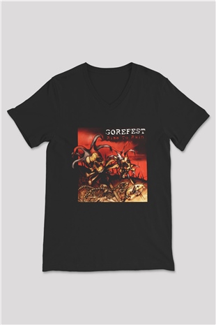 Gorefest Siyah Unisex V Yaka Tişört T-Shirt