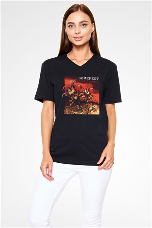 Gorefest Siyah Unisex V Yaka Tişört T-Shirt