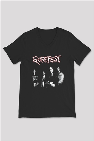 Gorefest Siyah Unisex V Yaka Tişört T-Shirt