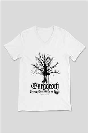 Gorgoroth Beyaz Unisex V Yaka Tişört T-Shirt